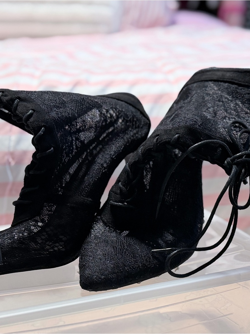 Black Lace-Up Pointed Toe Heels for Women